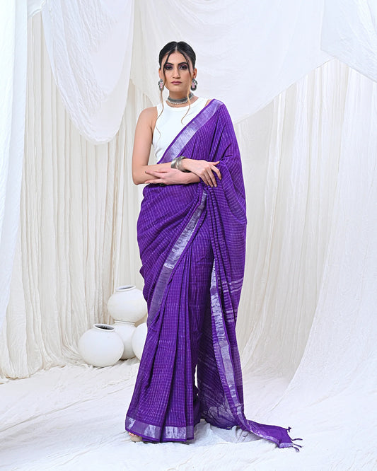 Premium Purple Cotton Linen Saree