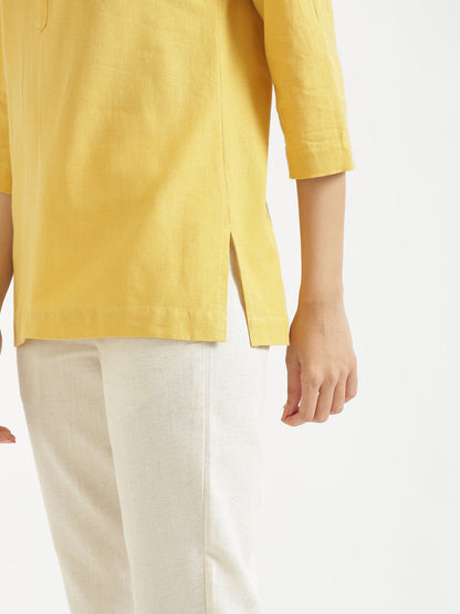 GOLDEN YELLOW AIRY LINEN SHORT KURTA