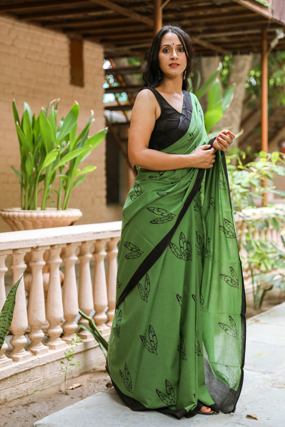 Cotton MulMul Green Printed Sarees