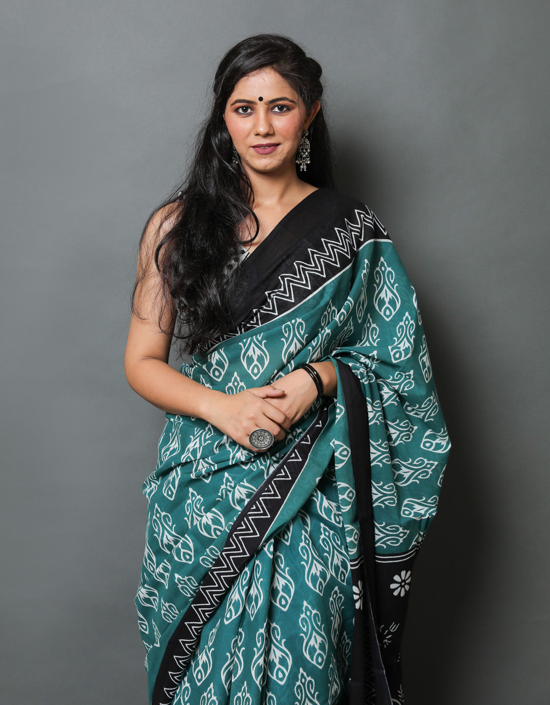 Printed Blue Ikkat Print Cotton MulMul Saree