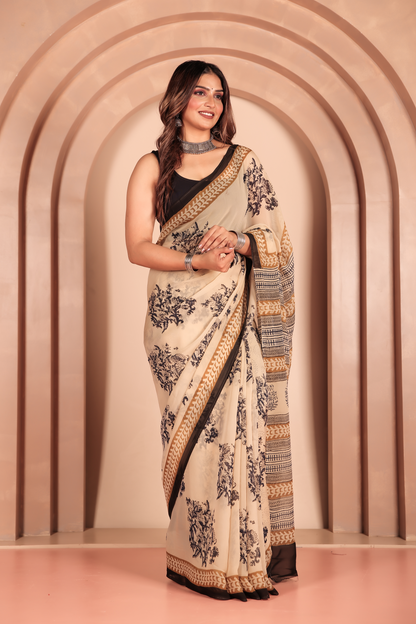 Premium Cream Organza Saree