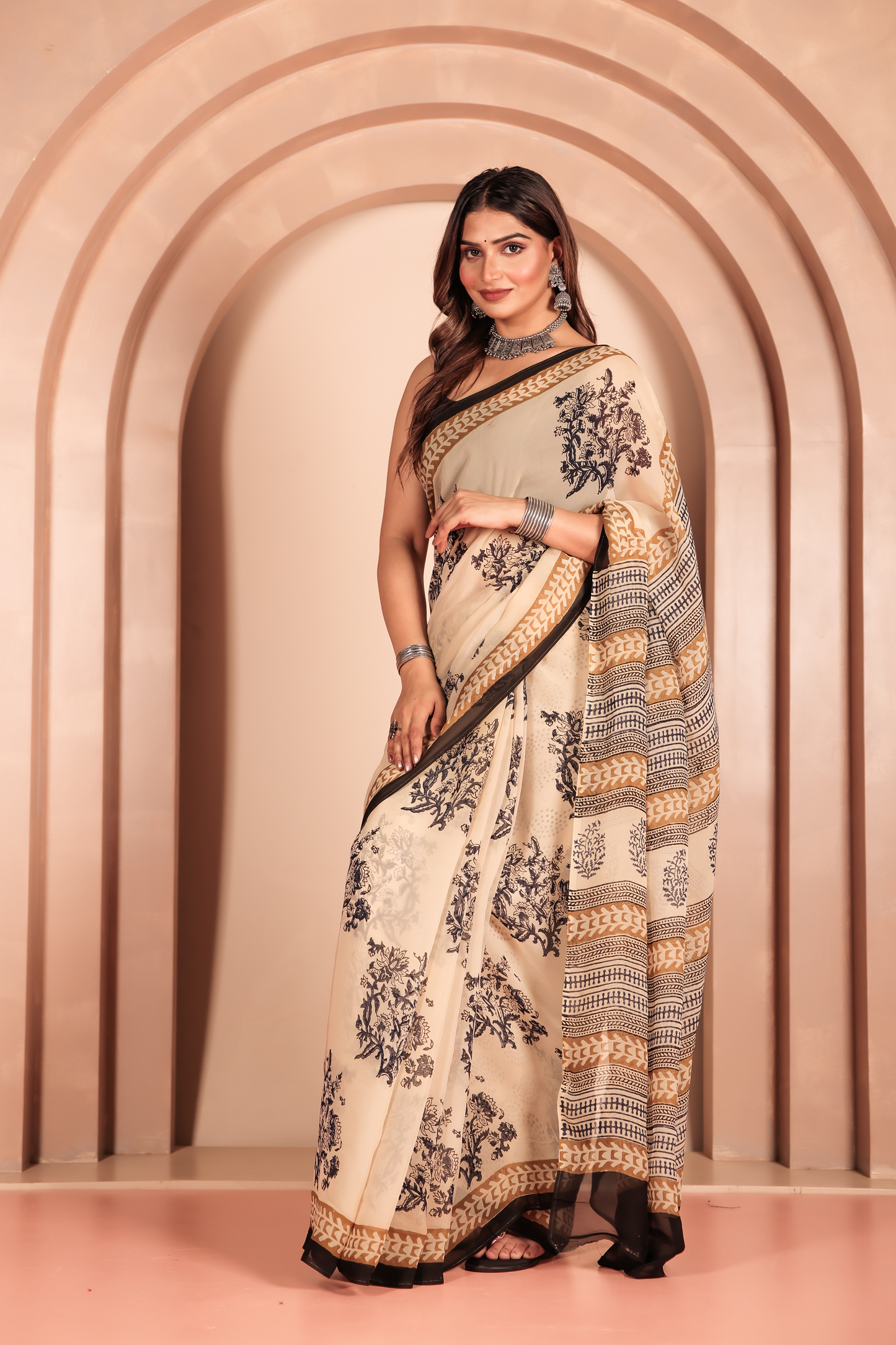 Premium Cream Organza Saree