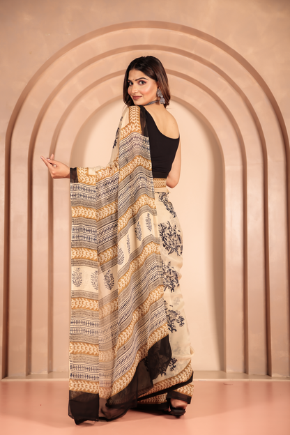 Premium Cream Organza Saree