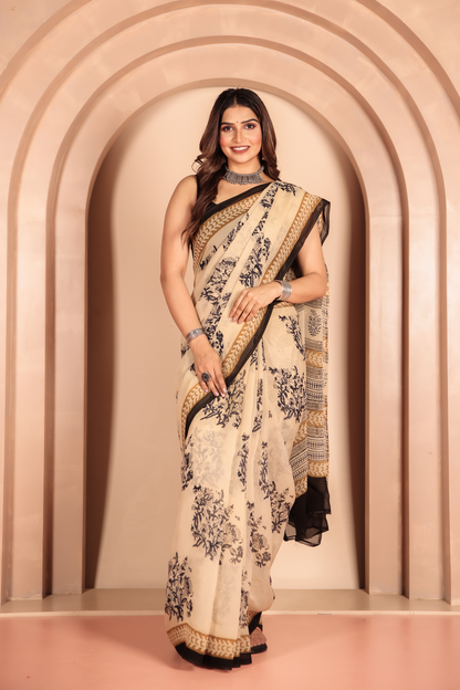 Premium Cream Organza Saree