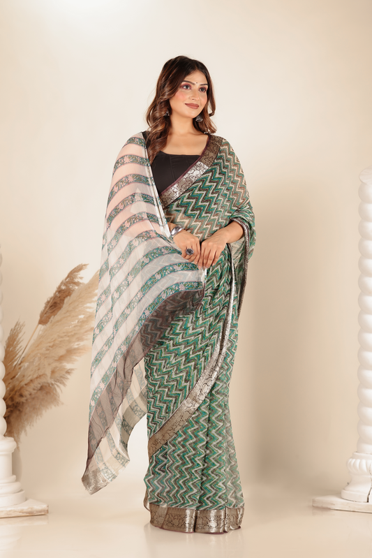 Premium Green Chiffon Saree