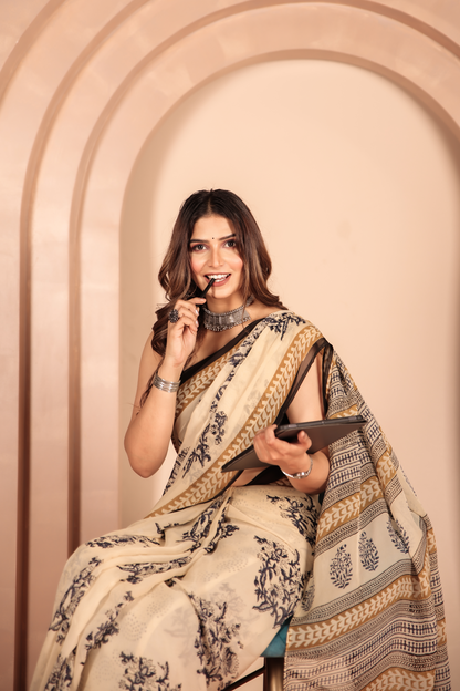 Premium Cream Organza Saree