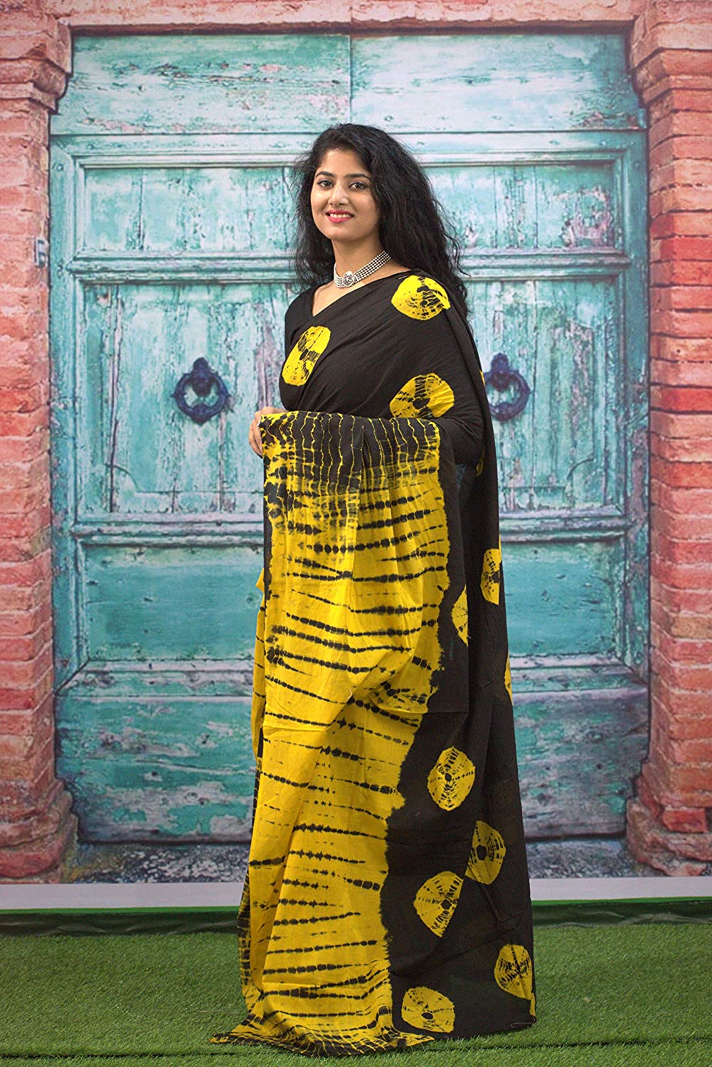 Printed Black Shibori Print Cotton MulMul Saree