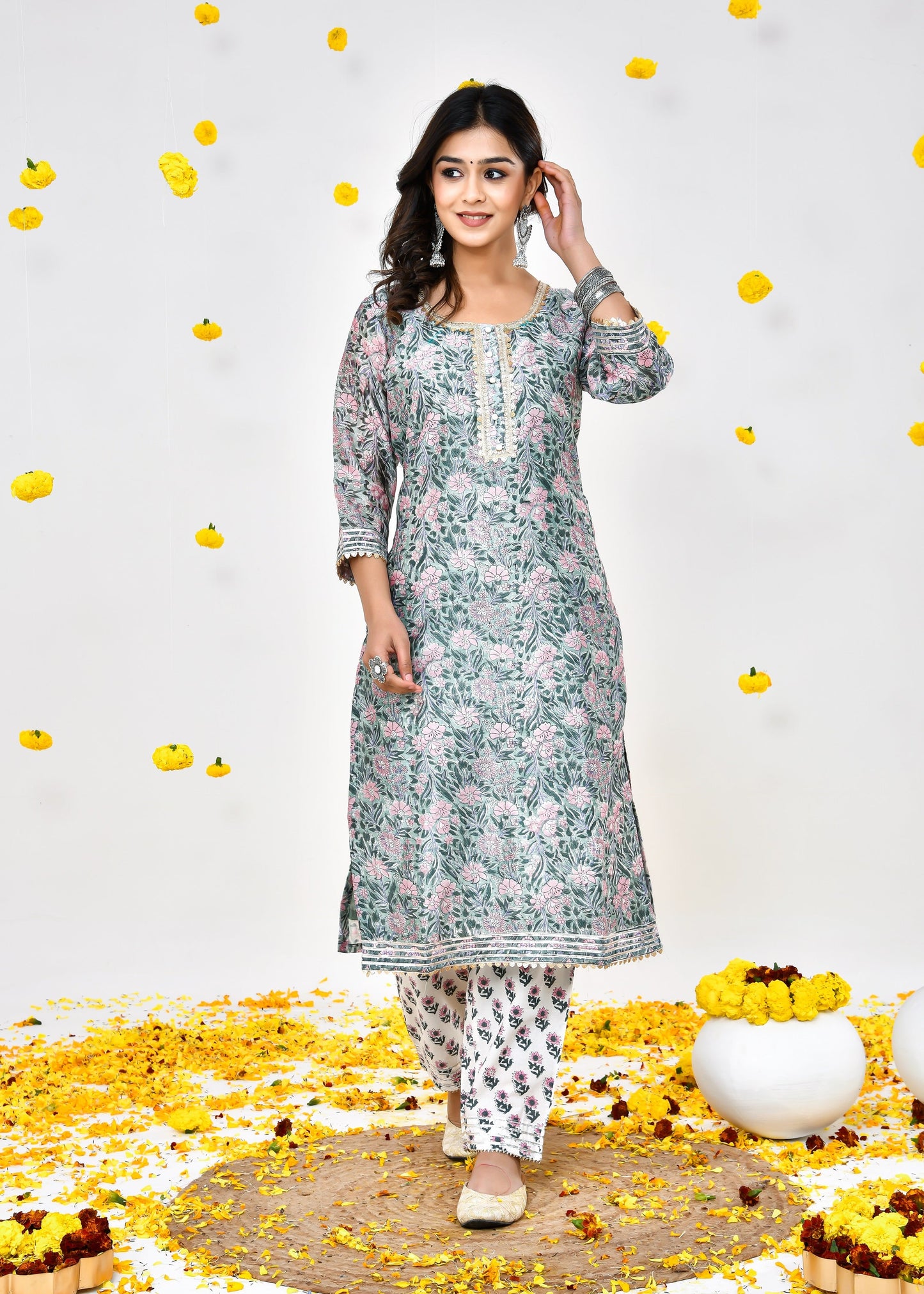 Adweta Sea Green Chanderi Silk Suit Dress