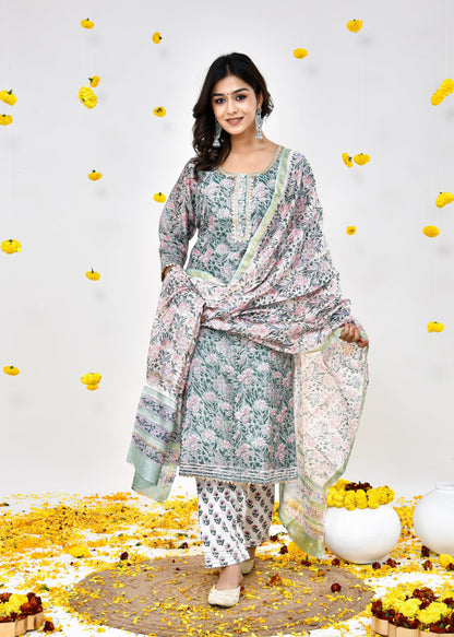 Adweta Sea Green Chanderi Silk Suit Dress