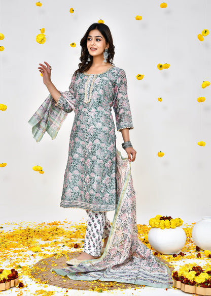 Adweta Sea Green Chanderi Silk Suit Dress