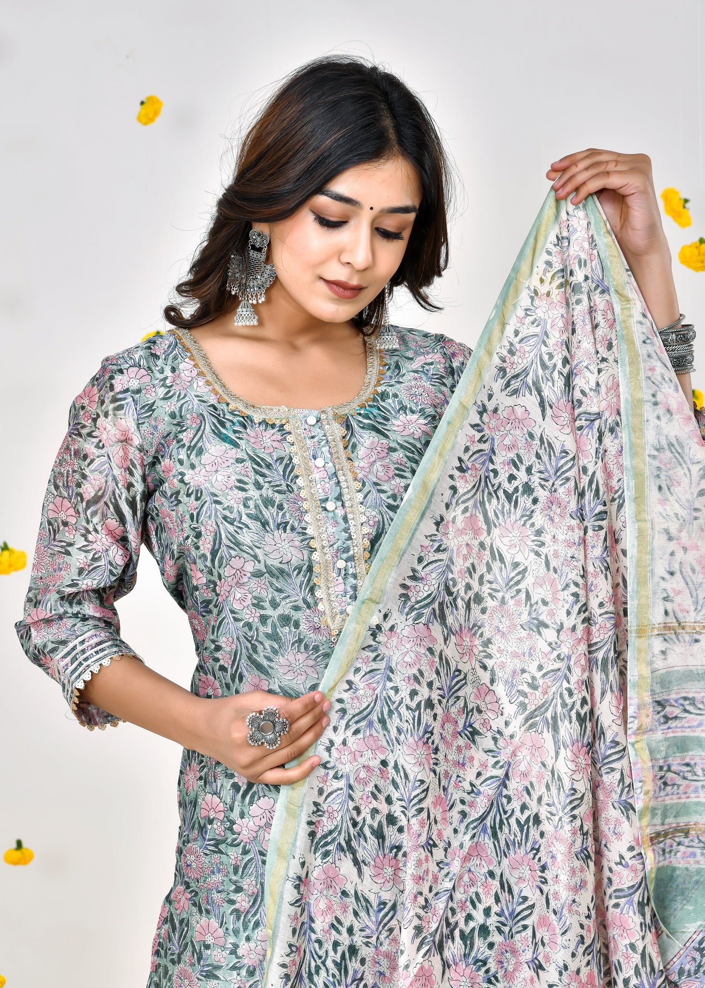 Adweta Sea Green Chanderi Silk Suit Dress