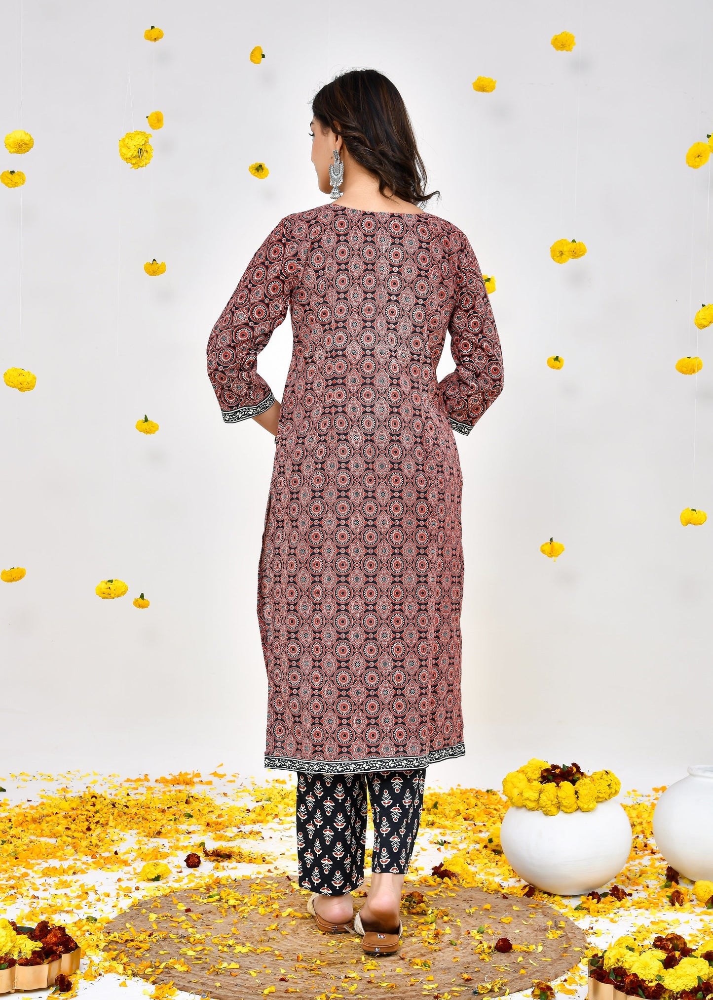 Warina Dark Brown Cotton Dupatta Dress