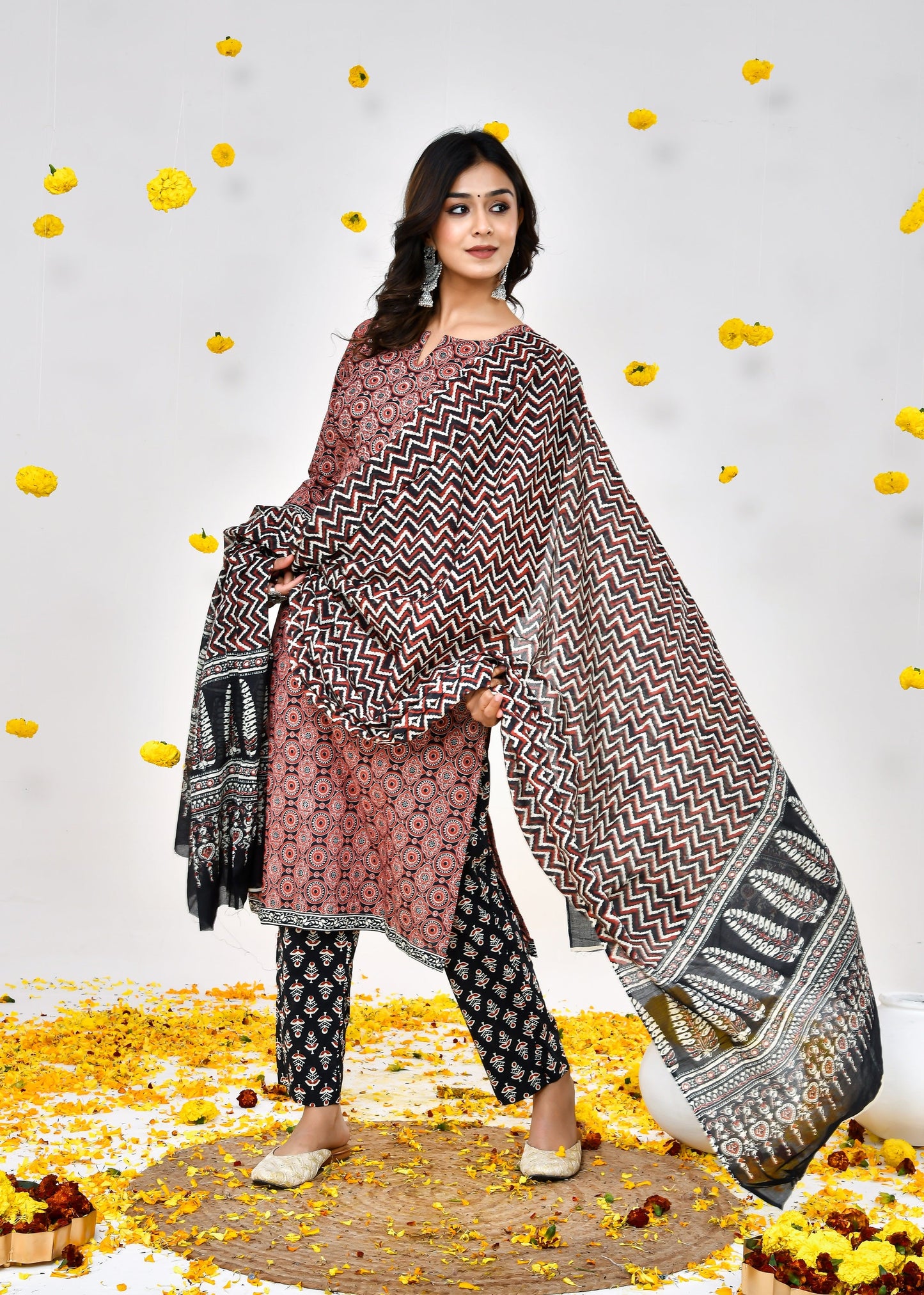 Warina Dark Brown Cotton Dupatta Dress