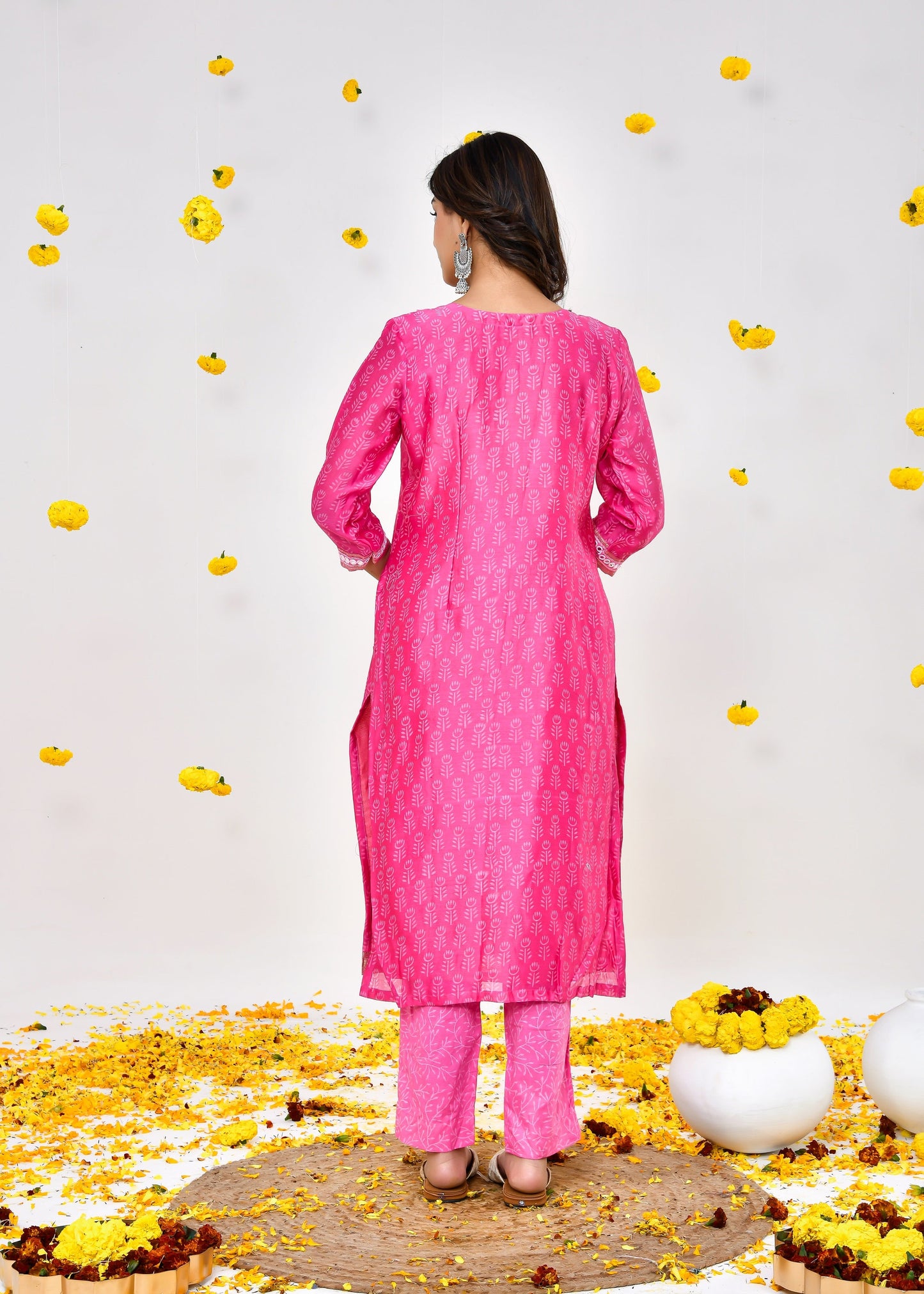 Nova pink Maheshwari Silk Suit Dress