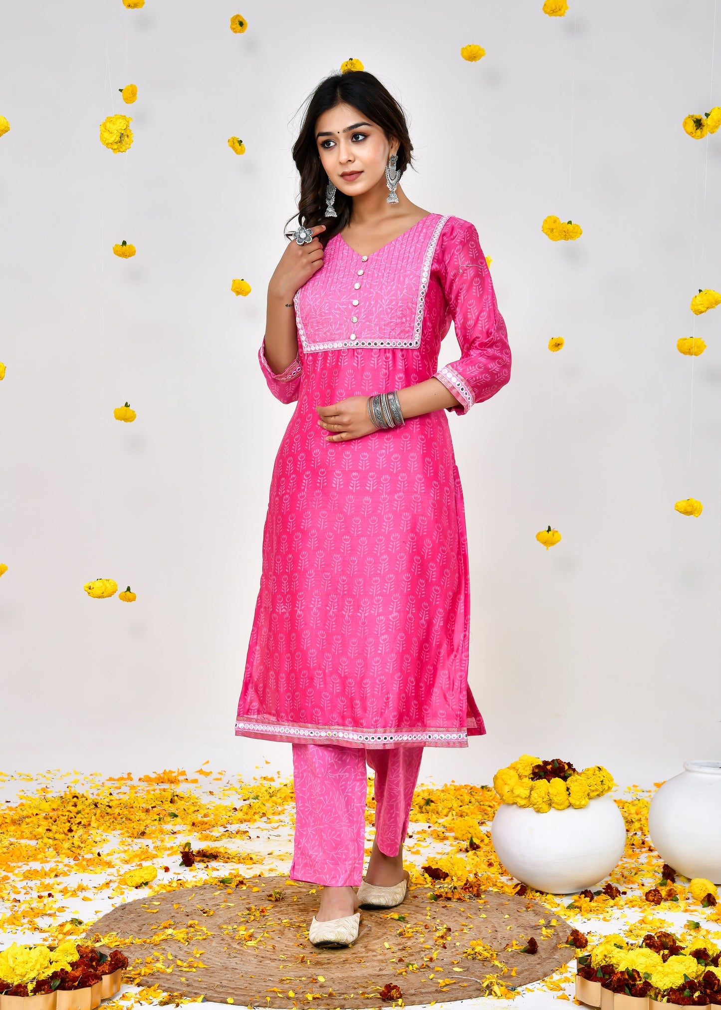 Nova pink Maheshwari Silk Suit Dress