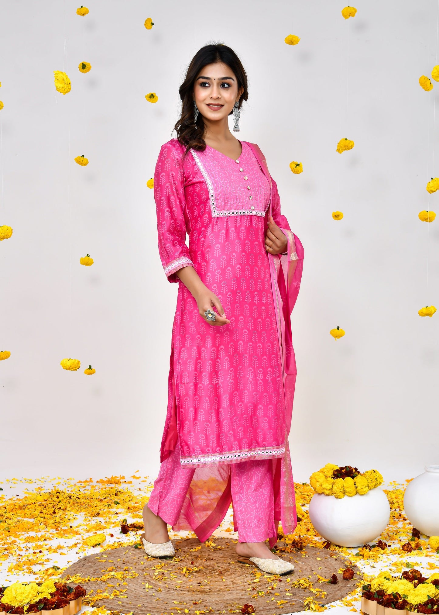 Nova pink Maheshwari Silk Suit Dress