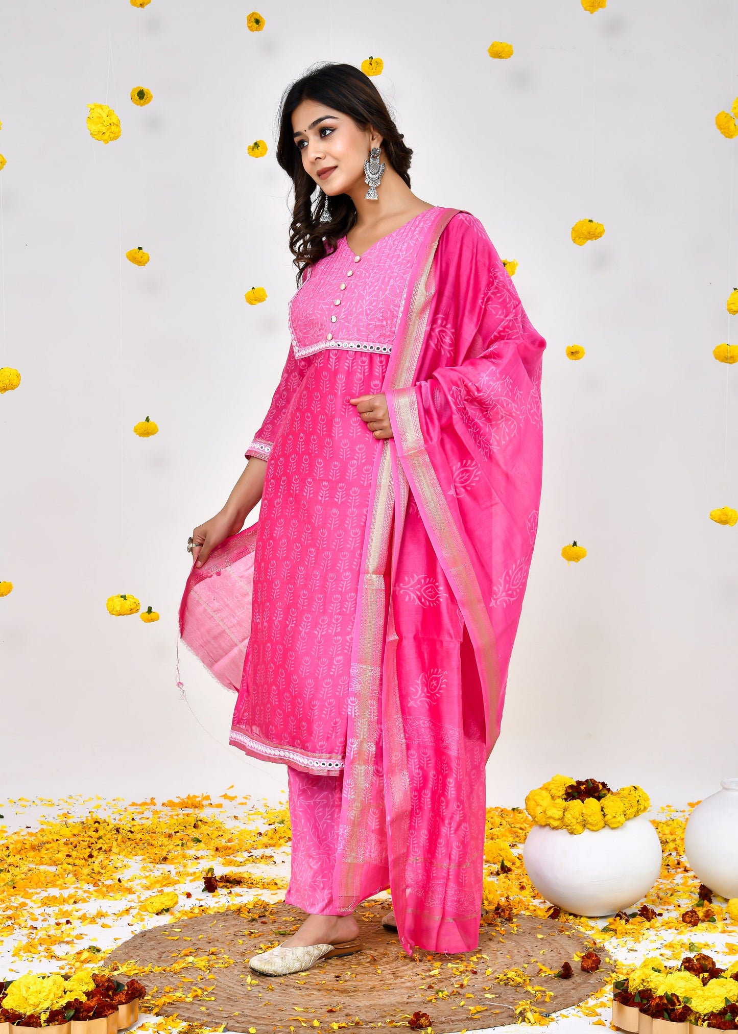 Nova pink Maheshwari Silk Suit Dress