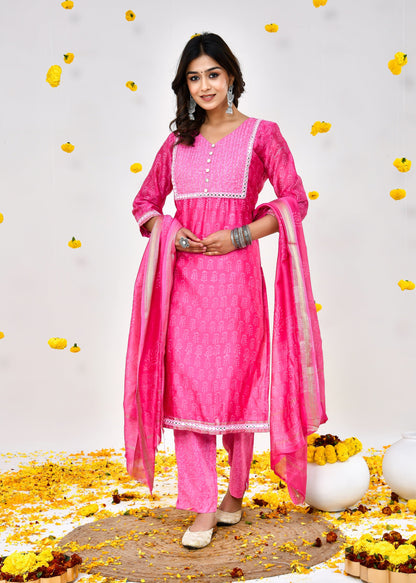 Nova pink Maheshwari Silk Suit Dress