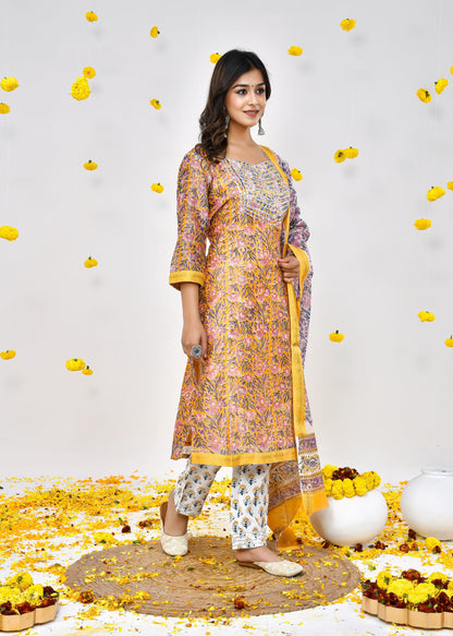 Bella Golden Yellow Maheshwari Silk Suit Dress