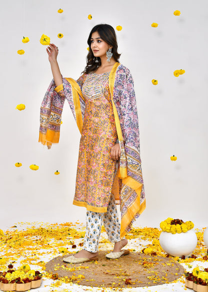 Bella Golden Yellow Maheshwari Silk Suit Dress