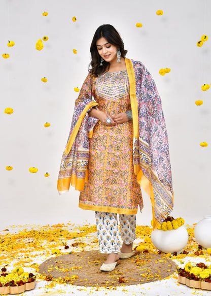 Bella Golden Yellow Maheshwari Silk Suit Dress