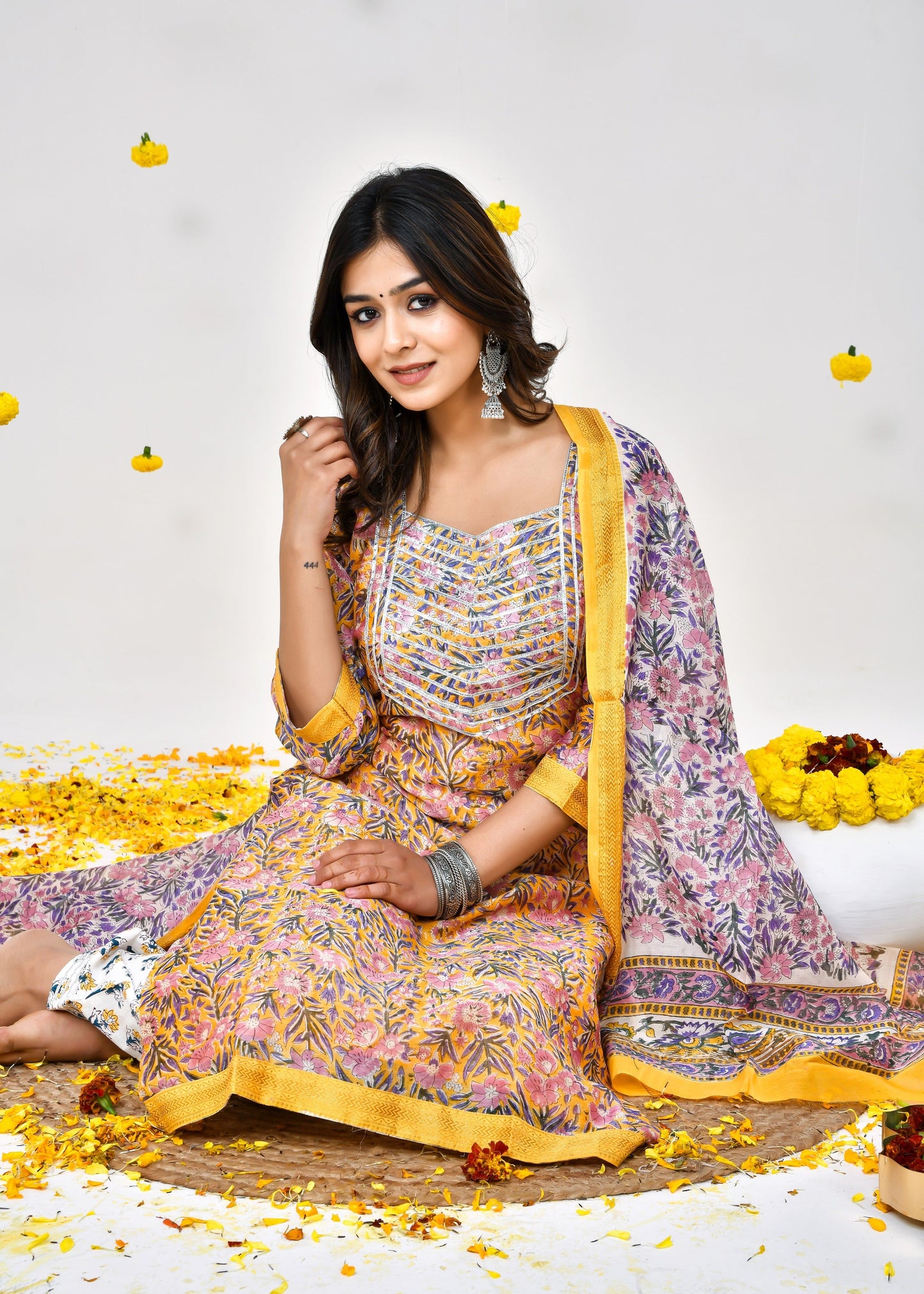 Bella Golden Yellow Maheshwari Silk Suit Dress