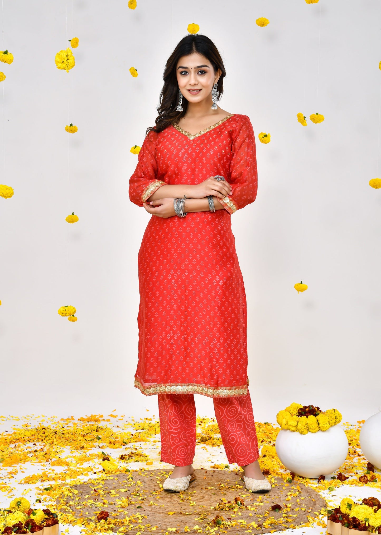 Vivia Red Maheshwari Silk Suit Dress