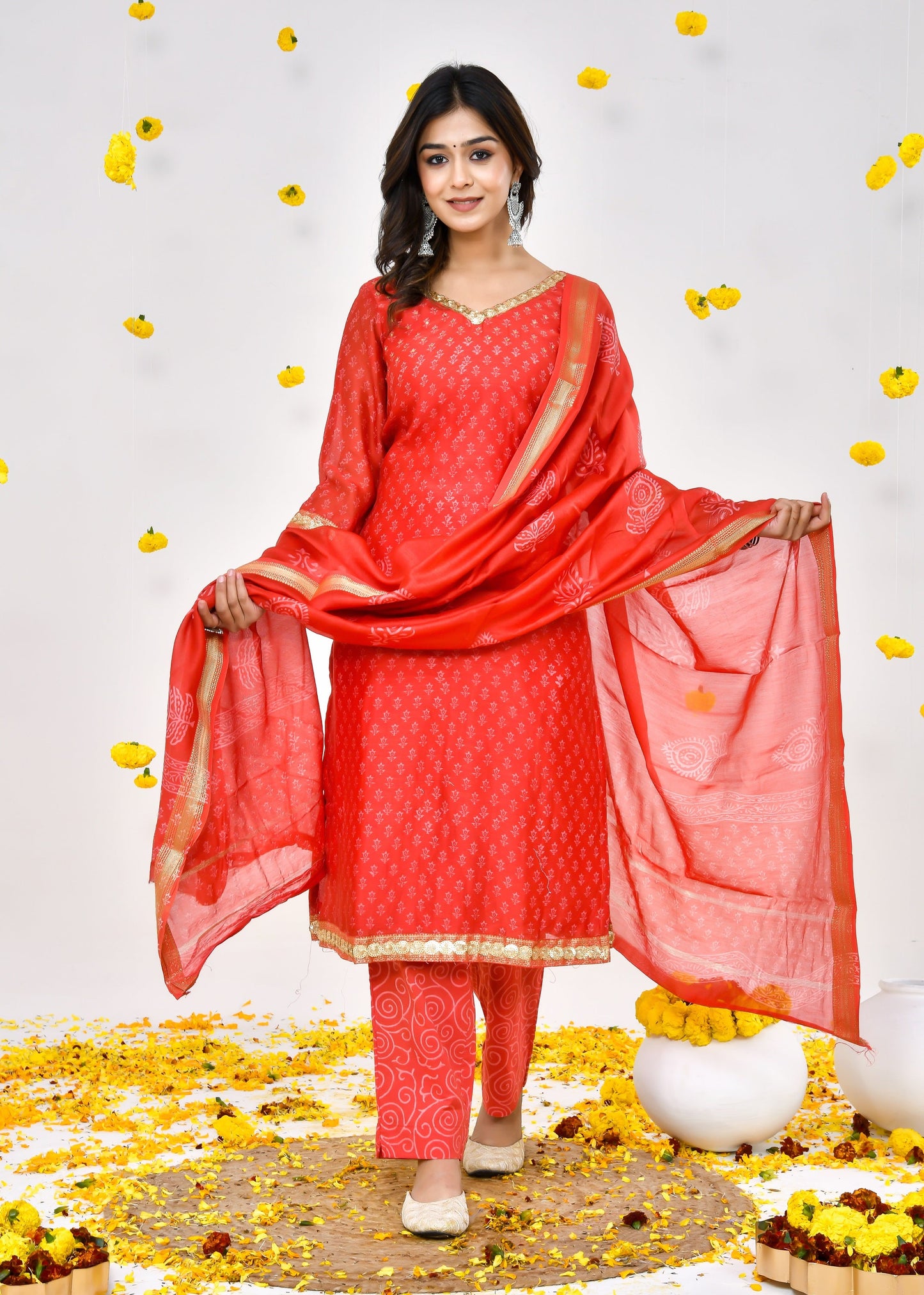 Vivia Red Maheshwari Silk Suit Dress