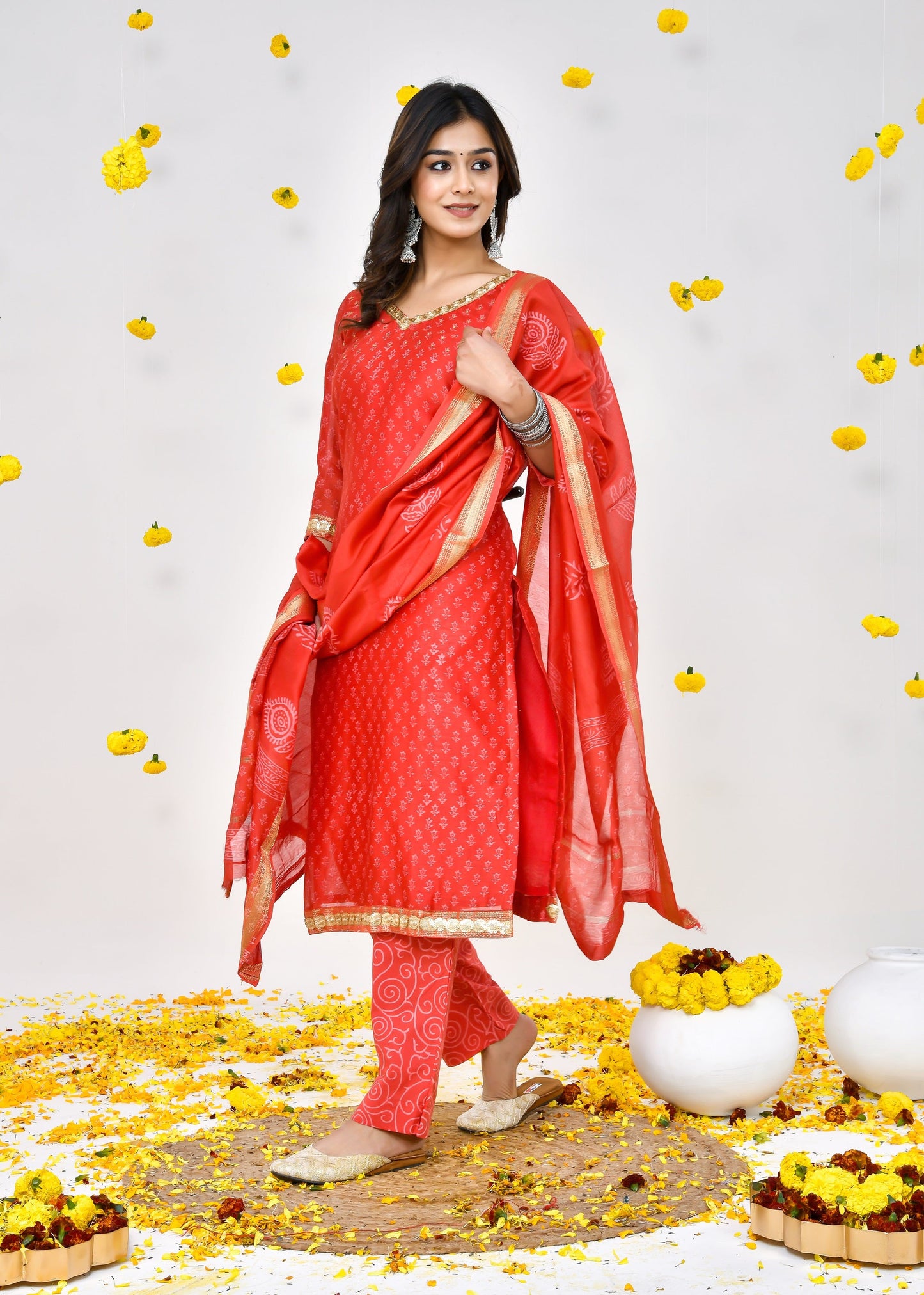 Vivia Red Maheshwari Silk Suit Dress