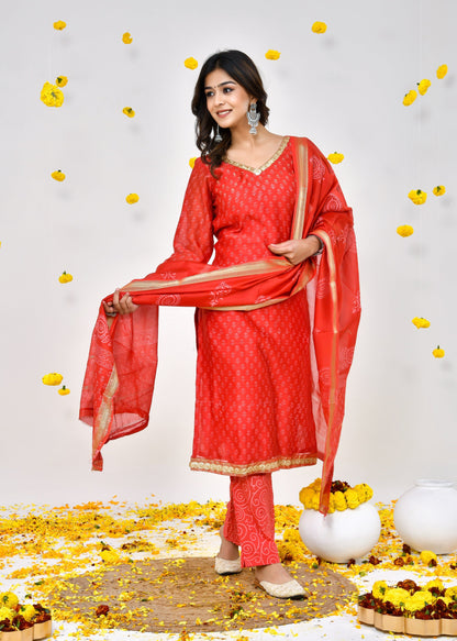 Vivia Red Maheshwari Silk Suit Dress