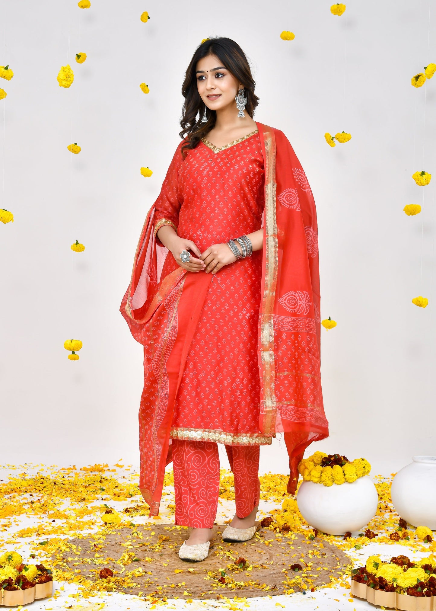 Vivia Red Maheshwari Silk Suit Dress