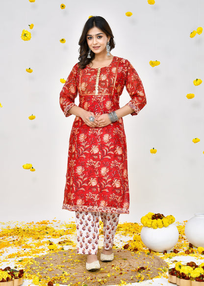 Clara Blood Red Chanderi Silk Suit Dress