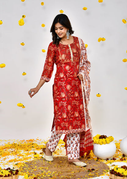 Clara Blood Red Chanderi Silk Suit Dress