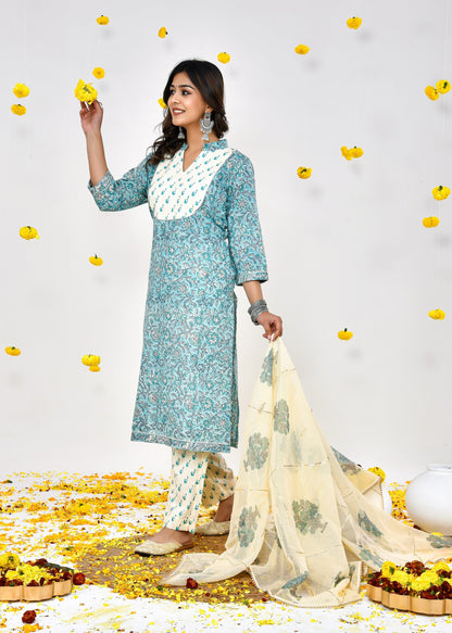 Parmira Sky Blue Kota Doriya Dupatta Dress