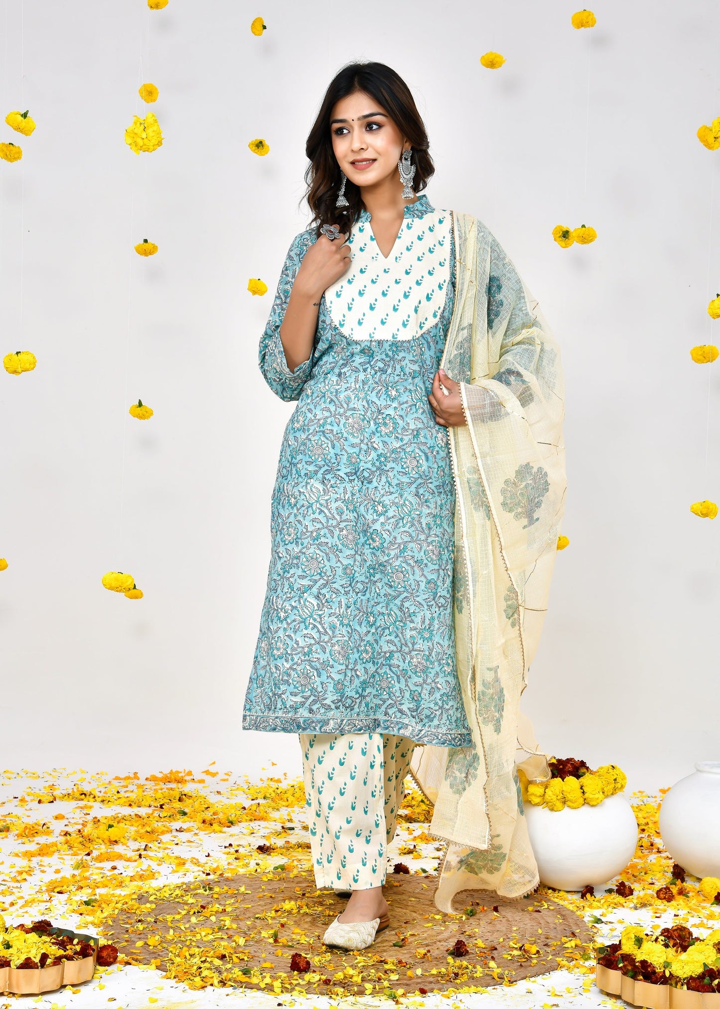 Parmira Sky Blue Kota Doriya Dupatta Dress