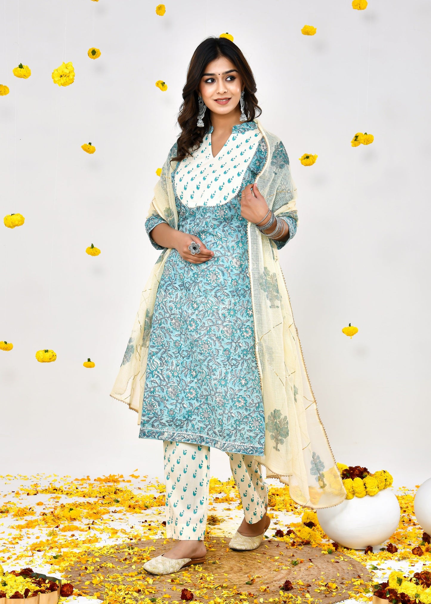 Parmira Sky Blue Kota Doriya Dupatta Dress