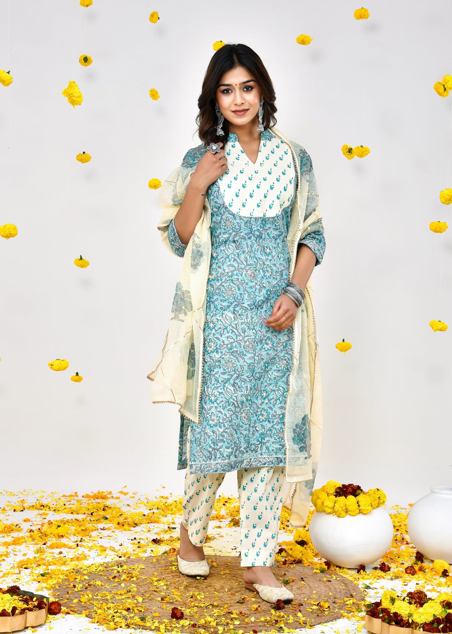 Parmira Sky Blue Kota Doriya Dupatta Dress