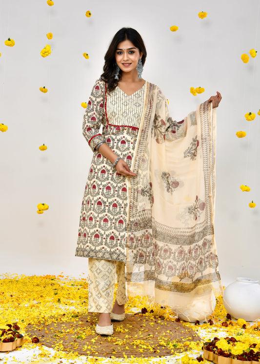 Araya Cream Kota Doriya Dupatta Dress