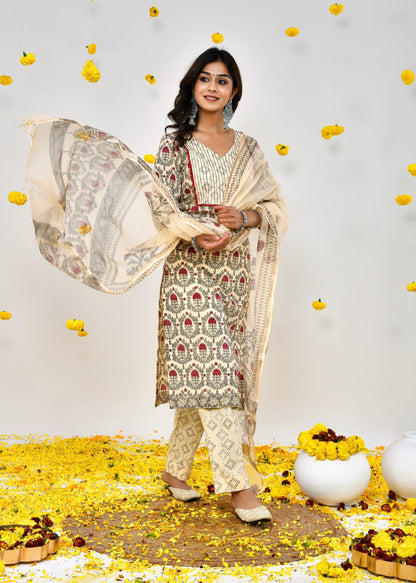 Araya Cream Kota Doriya Dupatta Dress