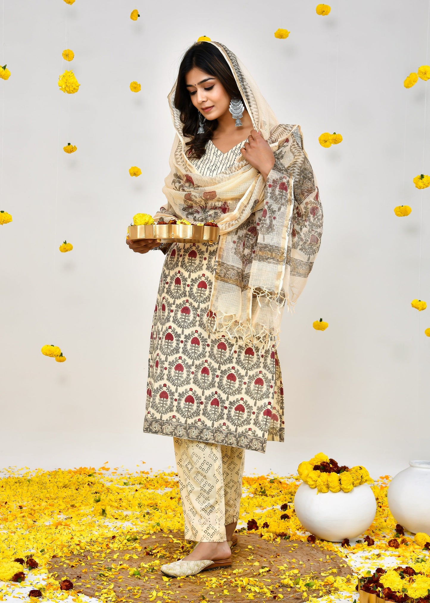 Araya Cream Kota Doriya Dupatta Dress