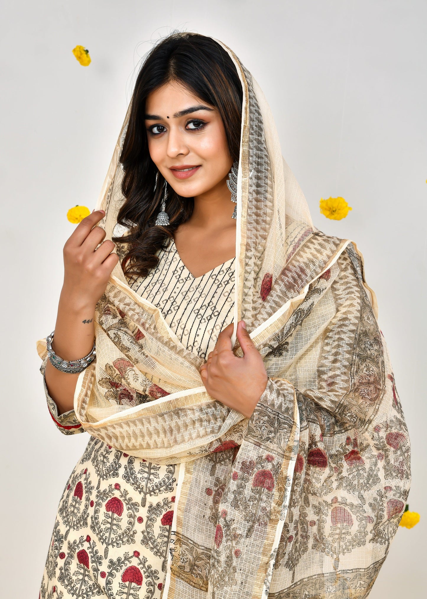 Araya Cream Kota Doriya Dupatta Dress