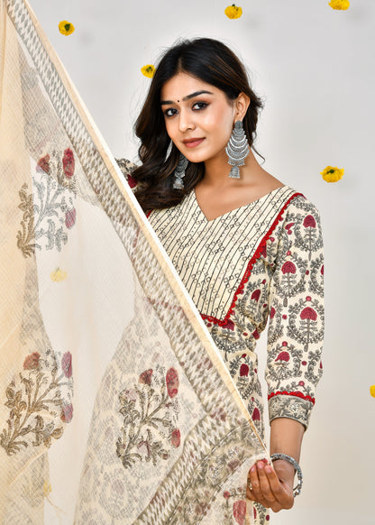 Araya Cream Kota Doriya Dupatta Dress