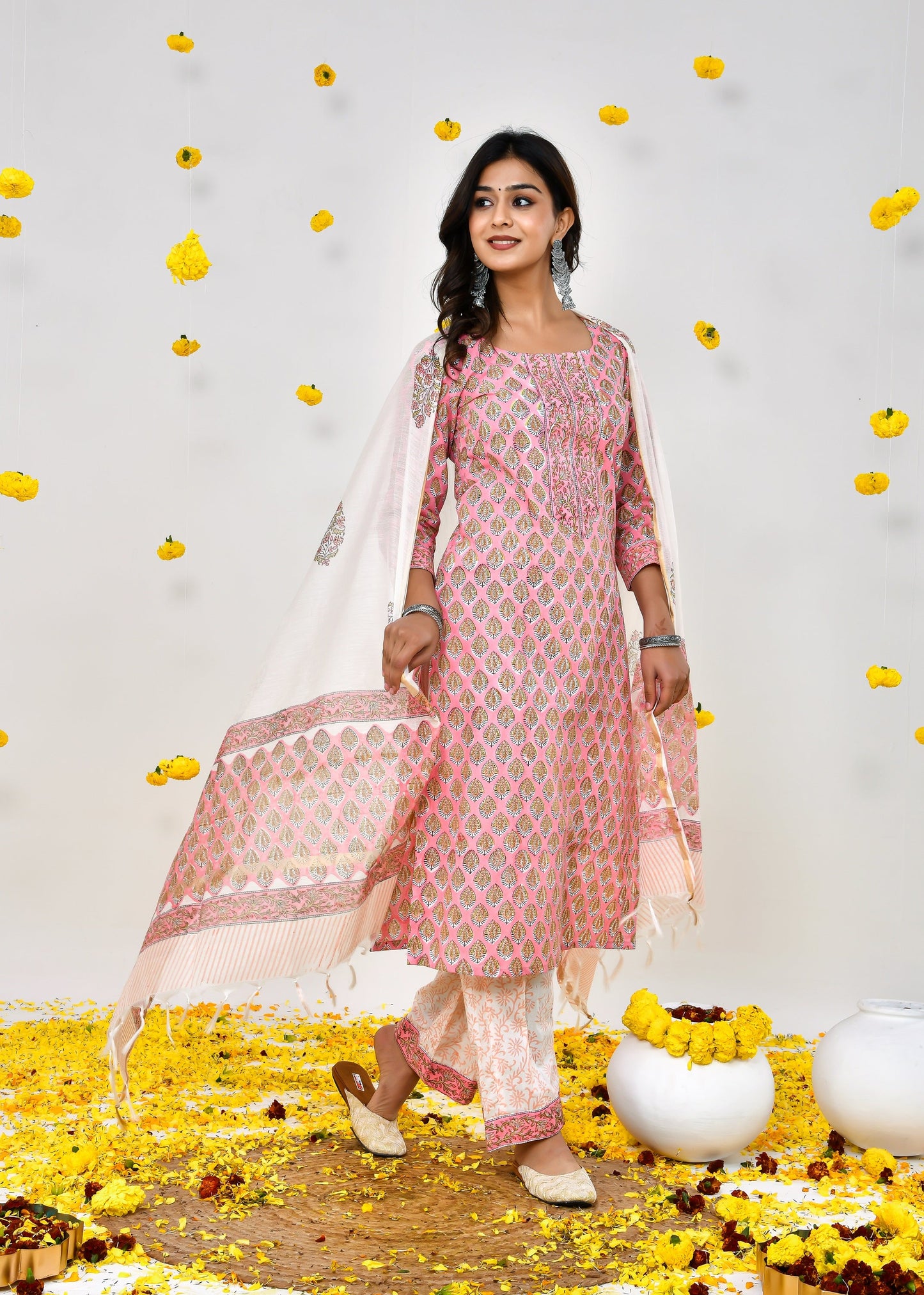 Shyla Pink Chanderi Dupatta Dress