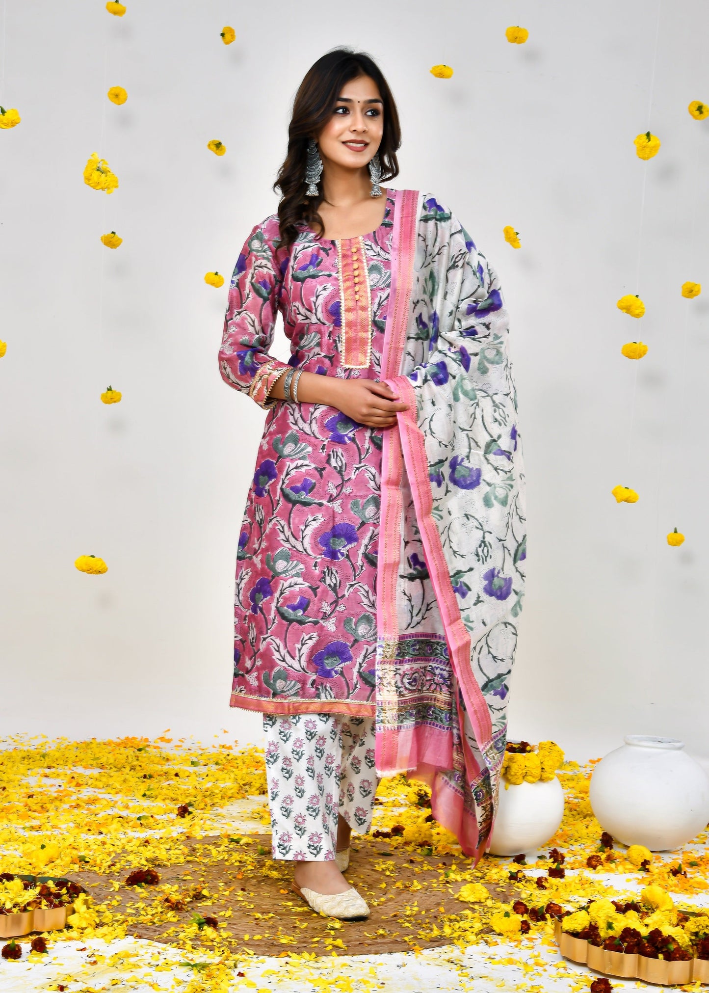 Zury Purple Pink Maheshwari Silk Suit Dress