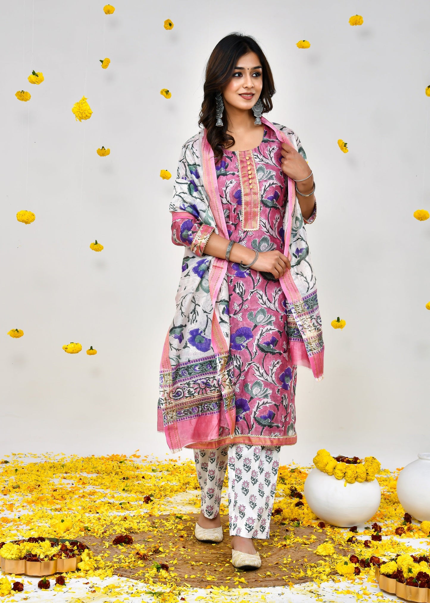 Zury Purple Pink Maheshwari Silk Suit Dress