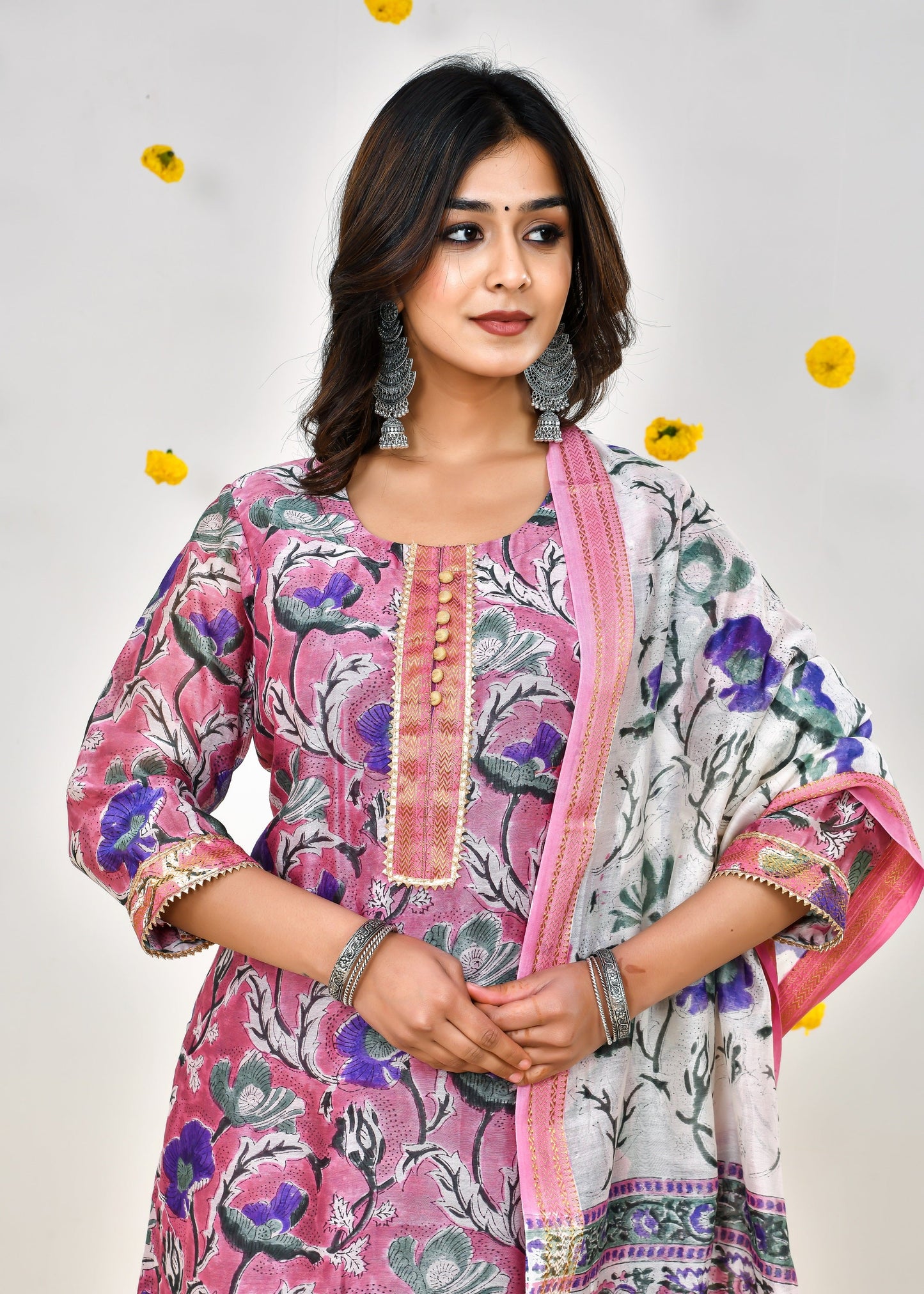 Zury Purple Pink Maheshwari Silk Suit Dress