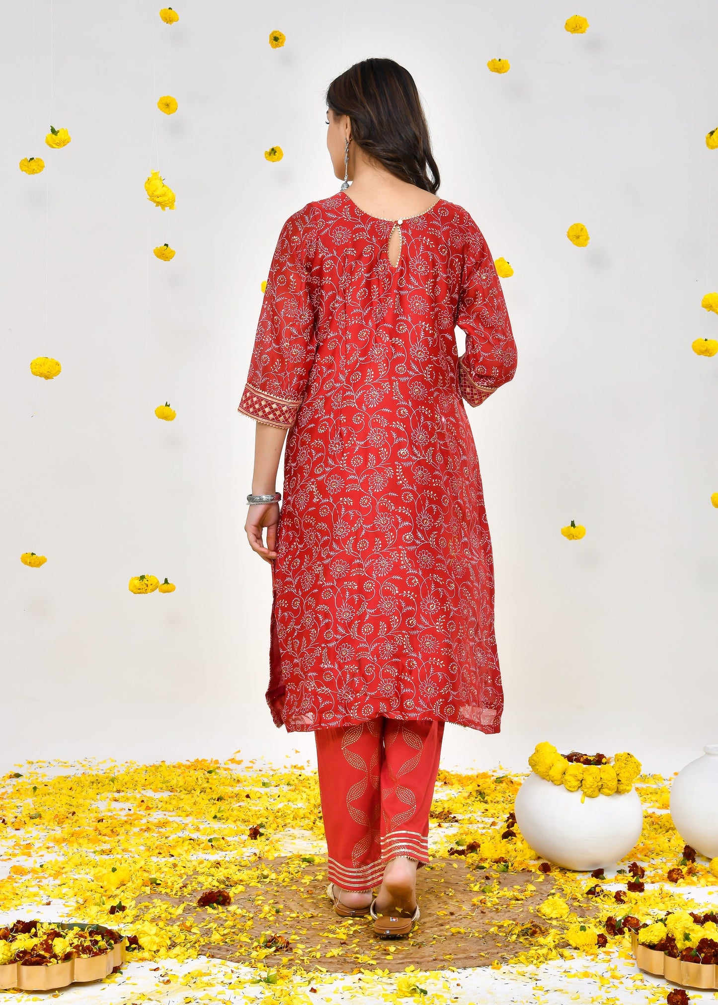 Elisa Red Chanderi Silk Suit Dress