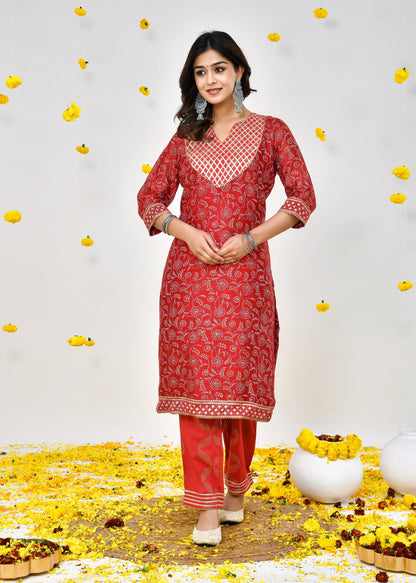 Elisa Red Chanderi Silk Suit Dress