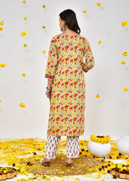 Inaya Mustered Yellow Kota Doriya Dupatta Dress