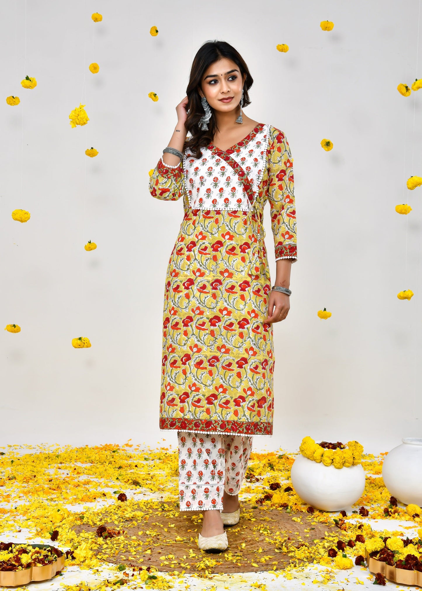 Inaya Mustered Yellow Kota Doriya Dupatta Dress